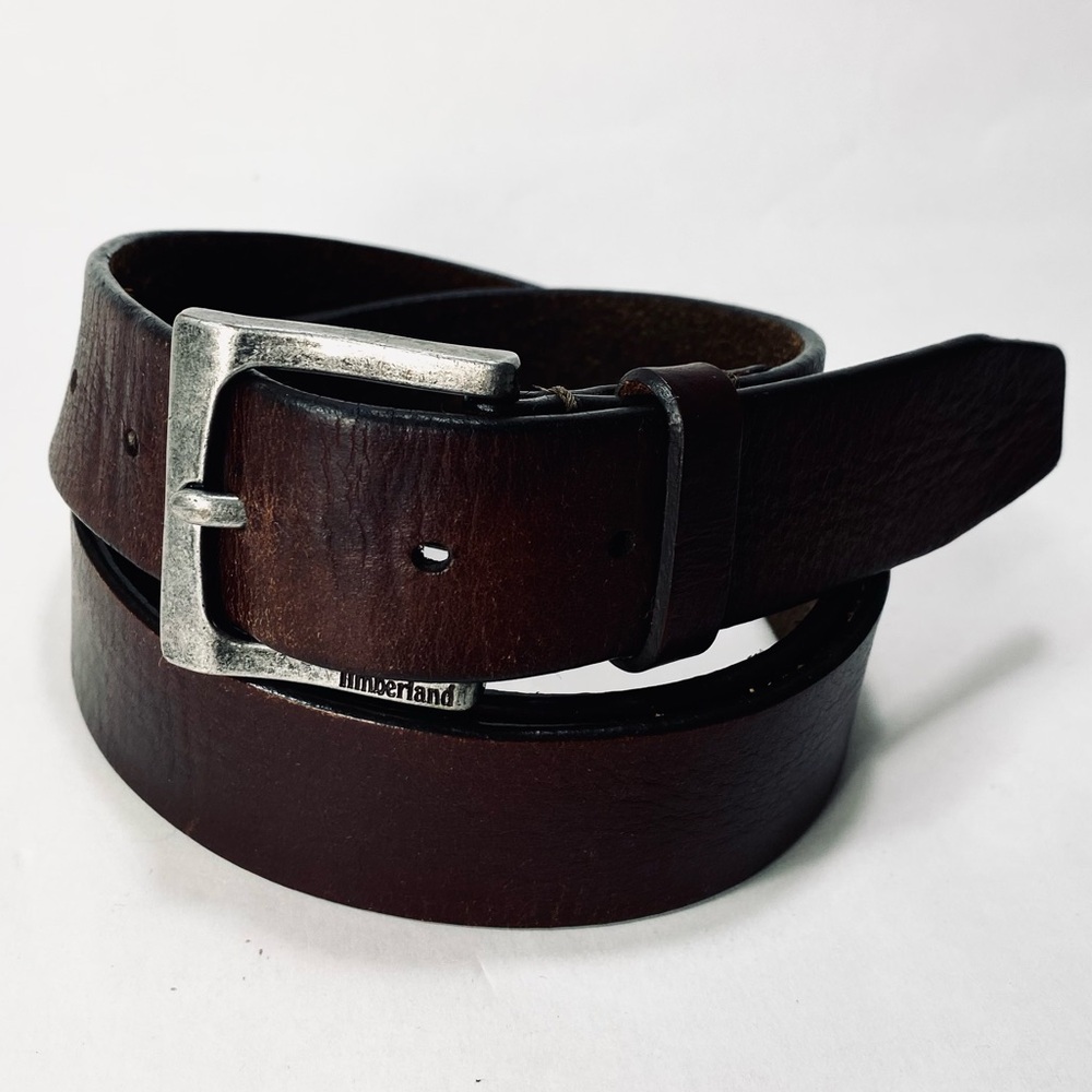 Timberland Classic Brown Leather Silver Hardware Belt 42